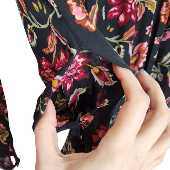A.L.C. Dress Womens 10 Black Floral Haven Ruched Silk Long‎ Sleeve NWT Flaw $595 - Picture 9 of 16